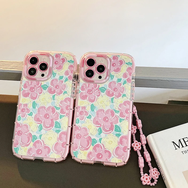 

Flower Luminous pink edge Bracelet Wrist Phone Case for iPhone 11 12 13 mini pro XS MAX 8 7 6 6S Plus X XR Cover
