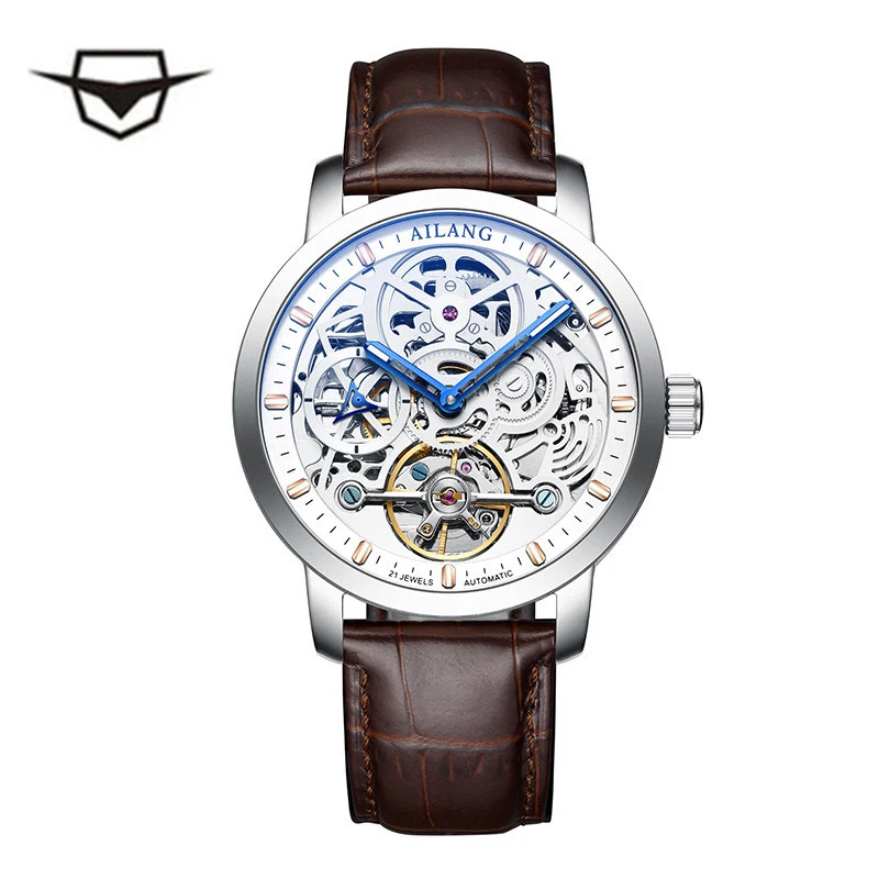 

AILANG 2022 Men Top Brand Luxury New Mens Hollow Luminous Waterproof Leather Steampunk Clock Automatic Mechanical Watch 6811D