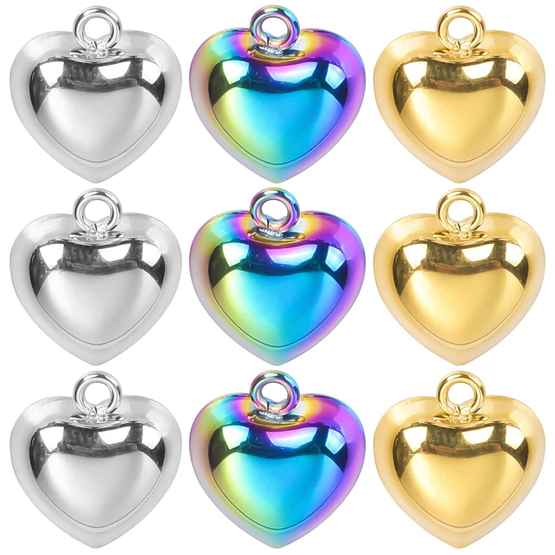 

6pcs/lot Heart Stainless Steel Rainbow Punk Dangle Pendant DIY Materials Charm for Jewelry Making Craft Necklace Supplies Bulk