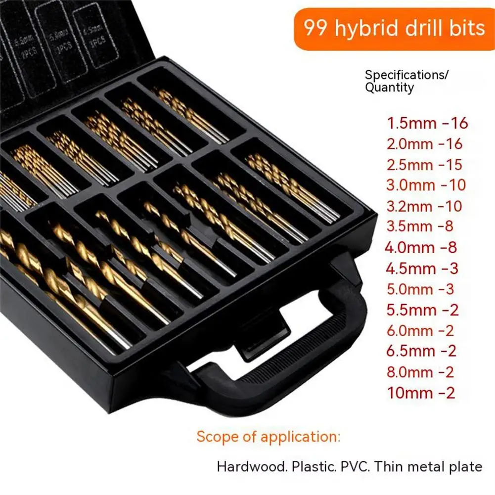 

99pcs Twist Drill Bits Set With Storage Box High-speed Steel Hole Opener For Steel Wood Plastic Aluminum Alloy