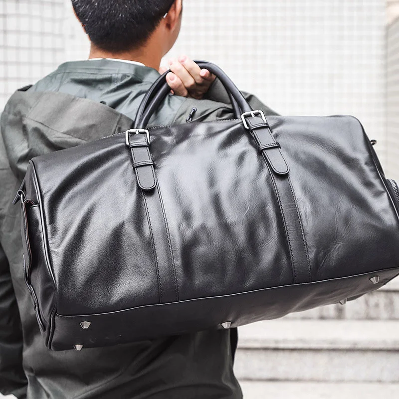 New sports fashion fitness bag large capacity travel leather luggage bag man's travelling duffle black shoulder bag men women