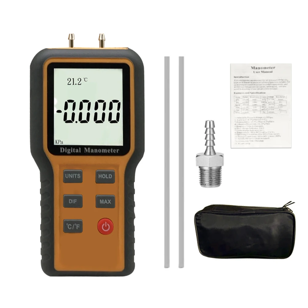 

High Accuracy Tester Gauge Air Condition Pipe Pressure Electronic Portable Battery Powered Digital Manometer LCD Display