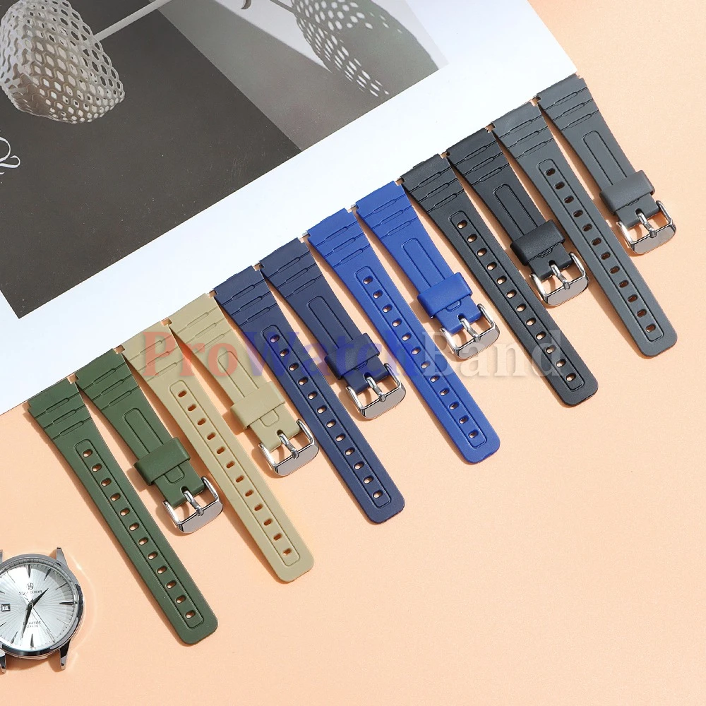 Фото Силиконовые ремешки для часов 18 мм для Casio F91W W800H SGW400 F84 F105/108 A158/168 AE1200, водонепроницаемые сменные ремешки-браслеты №2