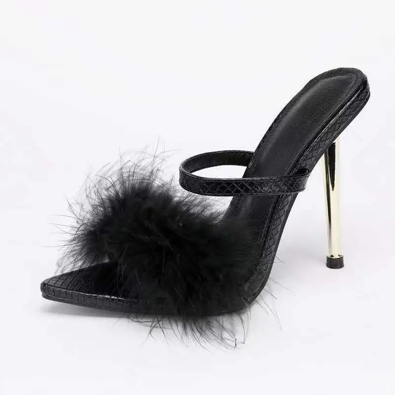 

NEW Summer Rome Fashion Furry Cross-Tied Women Pumps 2022 Sexy 11CM Thin High Heel Lace-up Dress Party Ladies Sandals