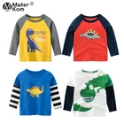 Детские Полосатые футболки с длинным рукавом, детская блузка с мультипликационным динозавром, весенние повседневные хлопковые топы, одежда для мальчиков