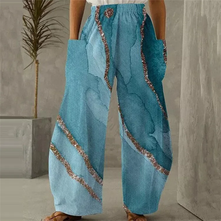 

Брюки-султанки женские с эластичным поясом, винтажные повседневные свободные укороченные штаны с карманами, с принтом бабочек и цветов