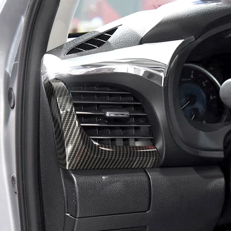 

Для Toyota Hilux Revo 2015 - 2021 текстура из углеродного волокна панель приборной панели для автомобиля сторона кондиционера вентиляционная решетка L-образная отделка