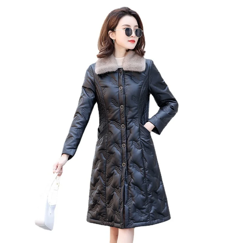 

2023 Genuine Leather Jacket Women Real Down Coats 5XL Sheepskin Parkas