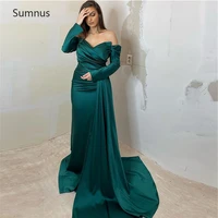 sumnus vintage green mermaid prom dresses off the shoulder stain full sleeves long floor length robes de soir%c3%a9e robes de soir%c3%a9e