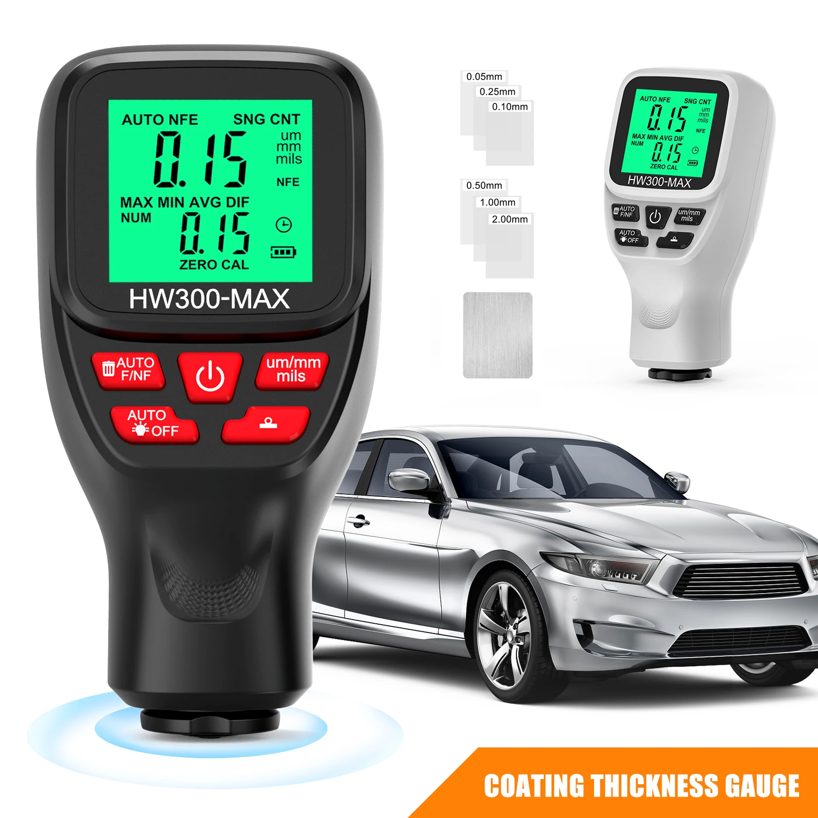 

New HW300-MAX Car Coating Thickness Gauge 0-2000UM Car Paint Film Thickness Tester Paint DFT Measuring Meter Digital Backlight