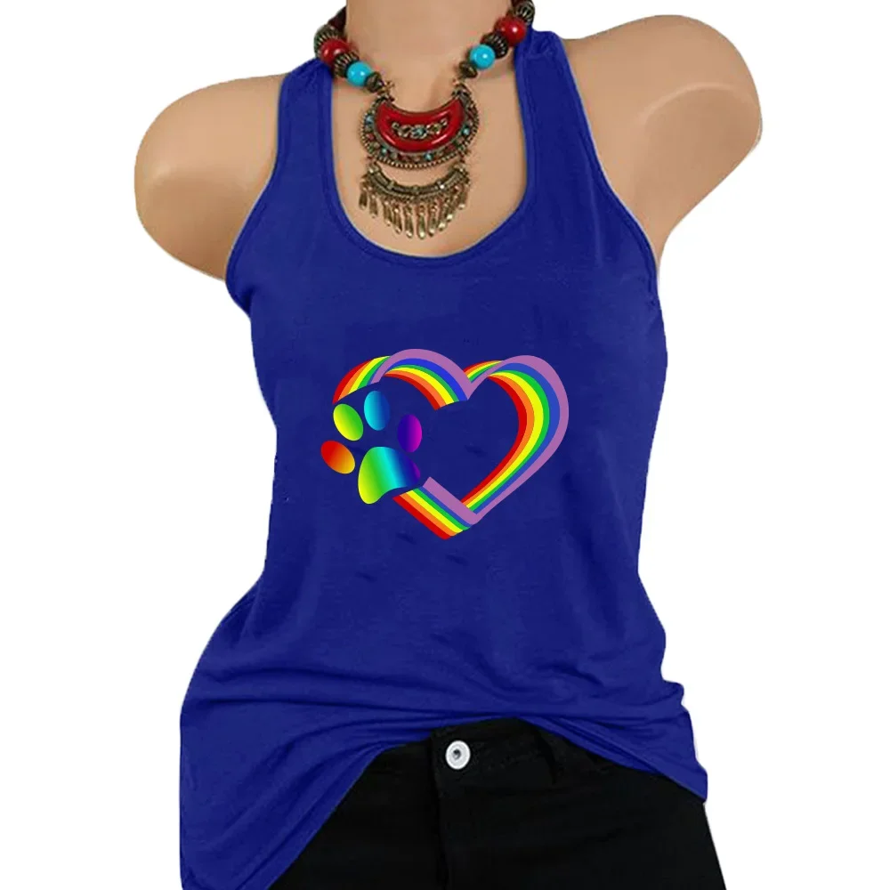 Весенняя трансграничная женская футболка 2020 собачья лапа радужное сердце узор с