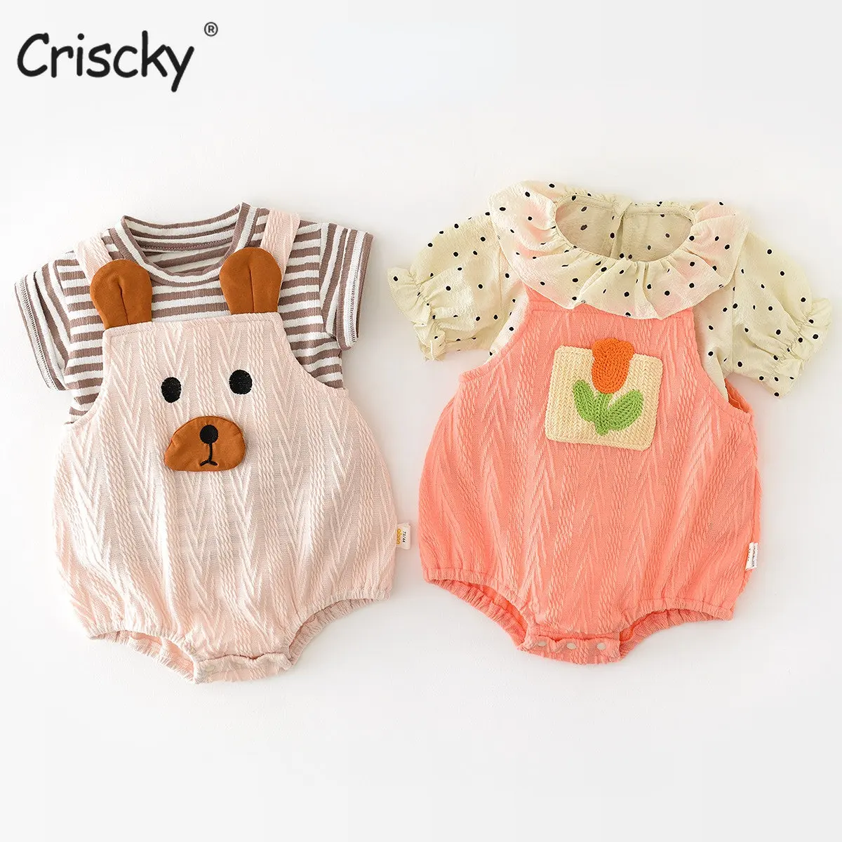 

Детский летний комплект из 2 предметов, топ в полоску и цветочный комбинезон для маленьких мальчиков и девочек, 2023