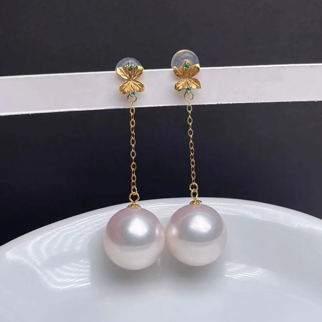 

shilovem 18k yellow gold Natural freshwater pearls Drop Earrings fine Jewelry women trendy wedding plant new myme11-125584zz