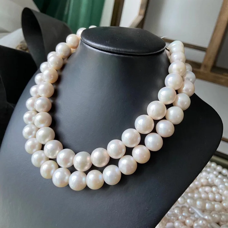 

Jewelry Natural 11-12mm Sea Genuine White Round Pearl Necklace Free Shipping For Women