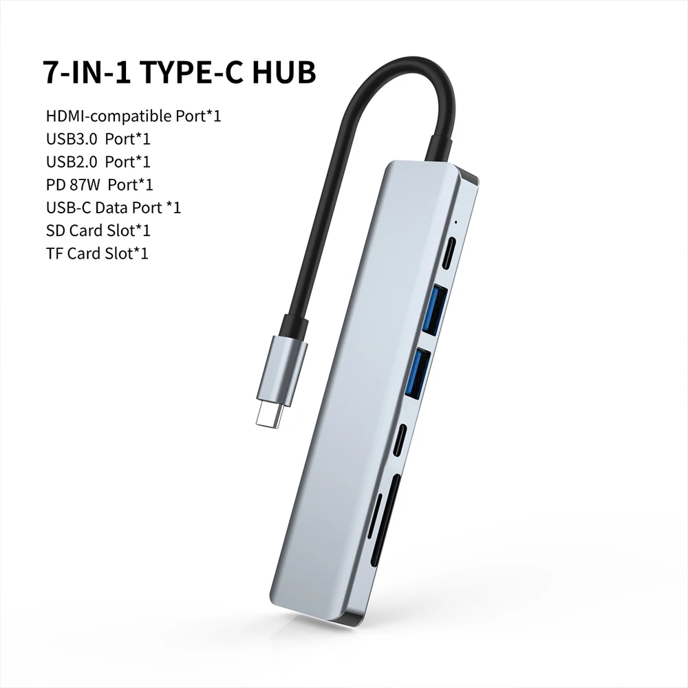 

Портативный Usb-разветвитель 7 в 1 из алюминиевого сплава, 87 Вт