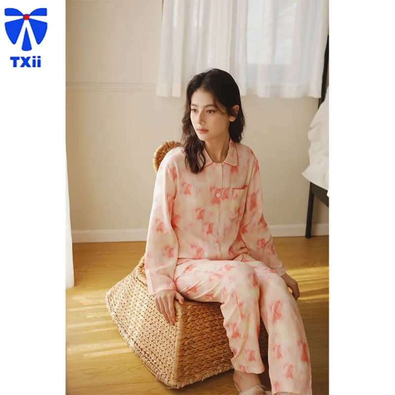 TXii бамбуковая хлопково-марлевая домашняя одежда с лацканами и длинными рукавами