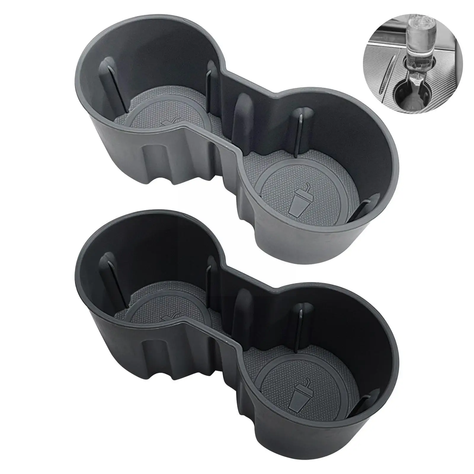 

for Tesla Model 3 Model Y 2021 Water Cup Holder Waterproof Console Cup Holder Insert Double Hole Holder Car Accessories U7Q9
