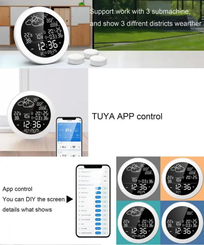 TUYA Wi-Fi ЖК-цифровые часы измеритель температуры и влажности Крытый открытый умный