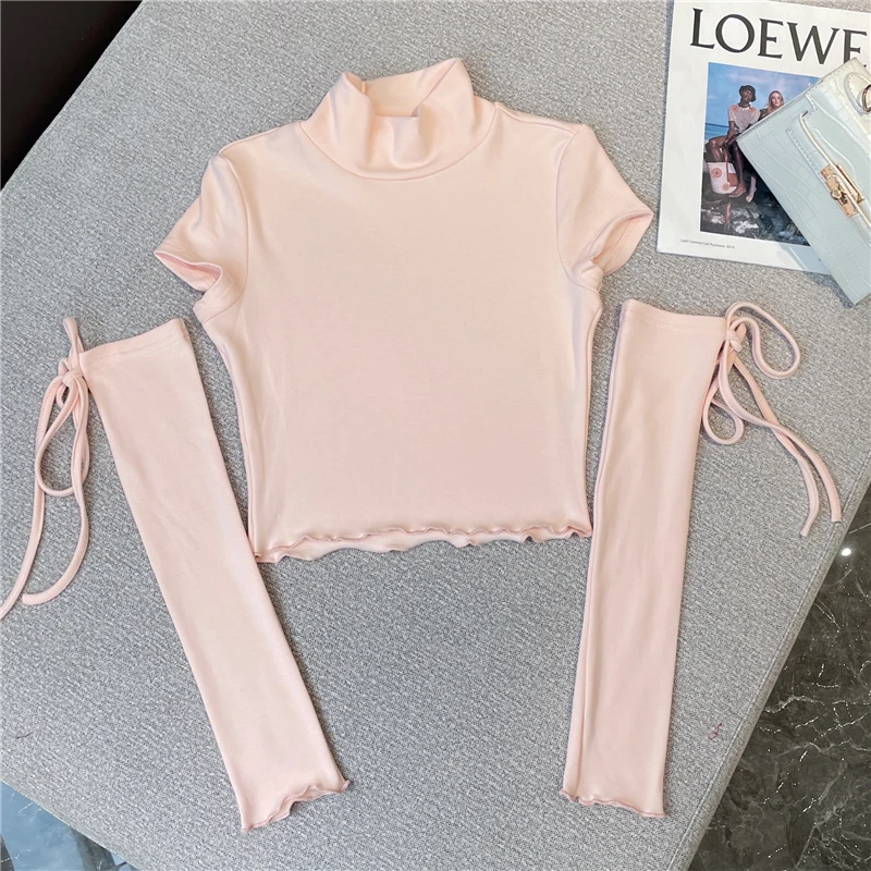 

ZCSMLL 2021 winter new sexy solid color stretch small high-neck lace lace sleeve sleeve outer wear inner wear T-shirt top