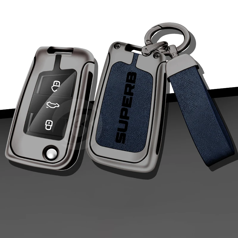 

Zinc Alloy Car Key Case Cover for Skoda Superb 2 3 Metal Leather Key Protector Shell with Keychain Keyless Interior Accessories