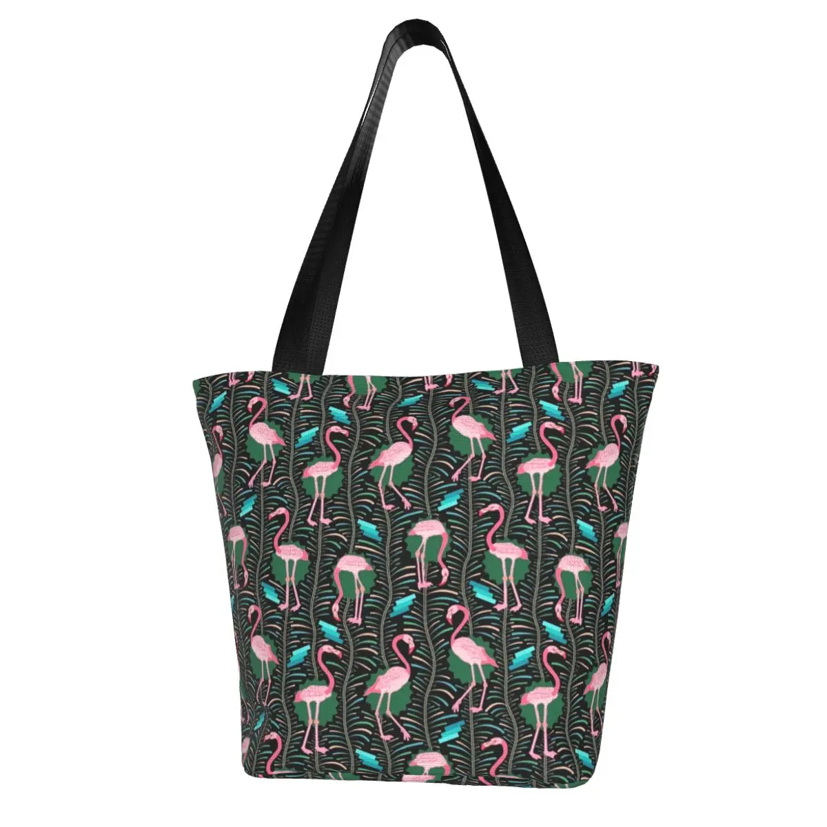 

Pink Flamingo Birds Shopping Bag Geometric Art Funny Cloth Outdoor Handbag Female Gifts Bags