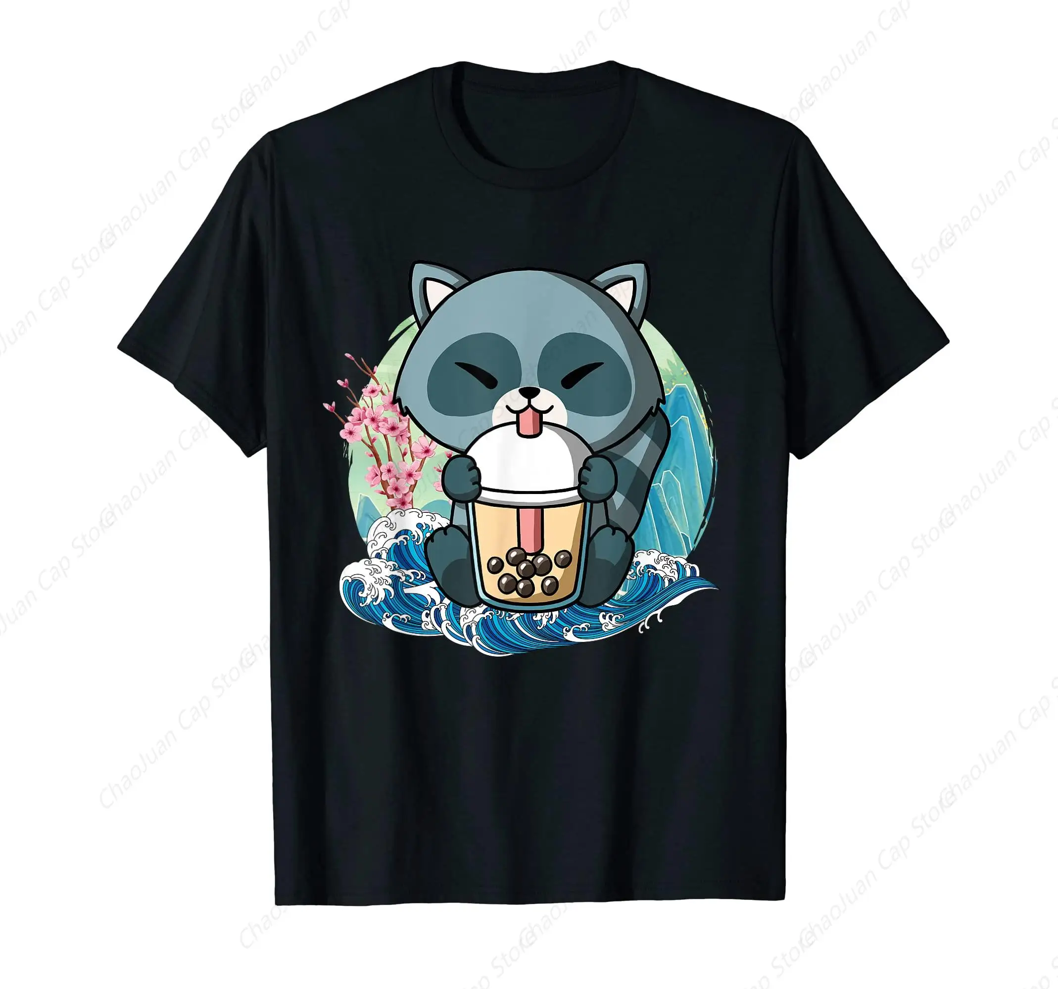 Футболка Boba Tea Raccoon Japanese Great Wave Kanagawa |