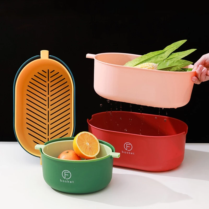 

Double Layered Vegetable Washing Basket Kitchen Sink Drain Basket Food Strainer Fruits Vegetable Washing Basket Durable