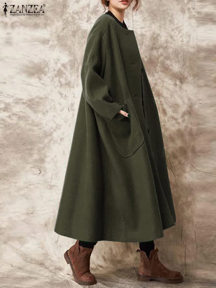 

Autumn Coats Women Long Sleeve Casual Loose Long Jackets 2023 ZANZEA Winter Solid Outwear Fashion Buttons Down Chaqueta Overcoat
