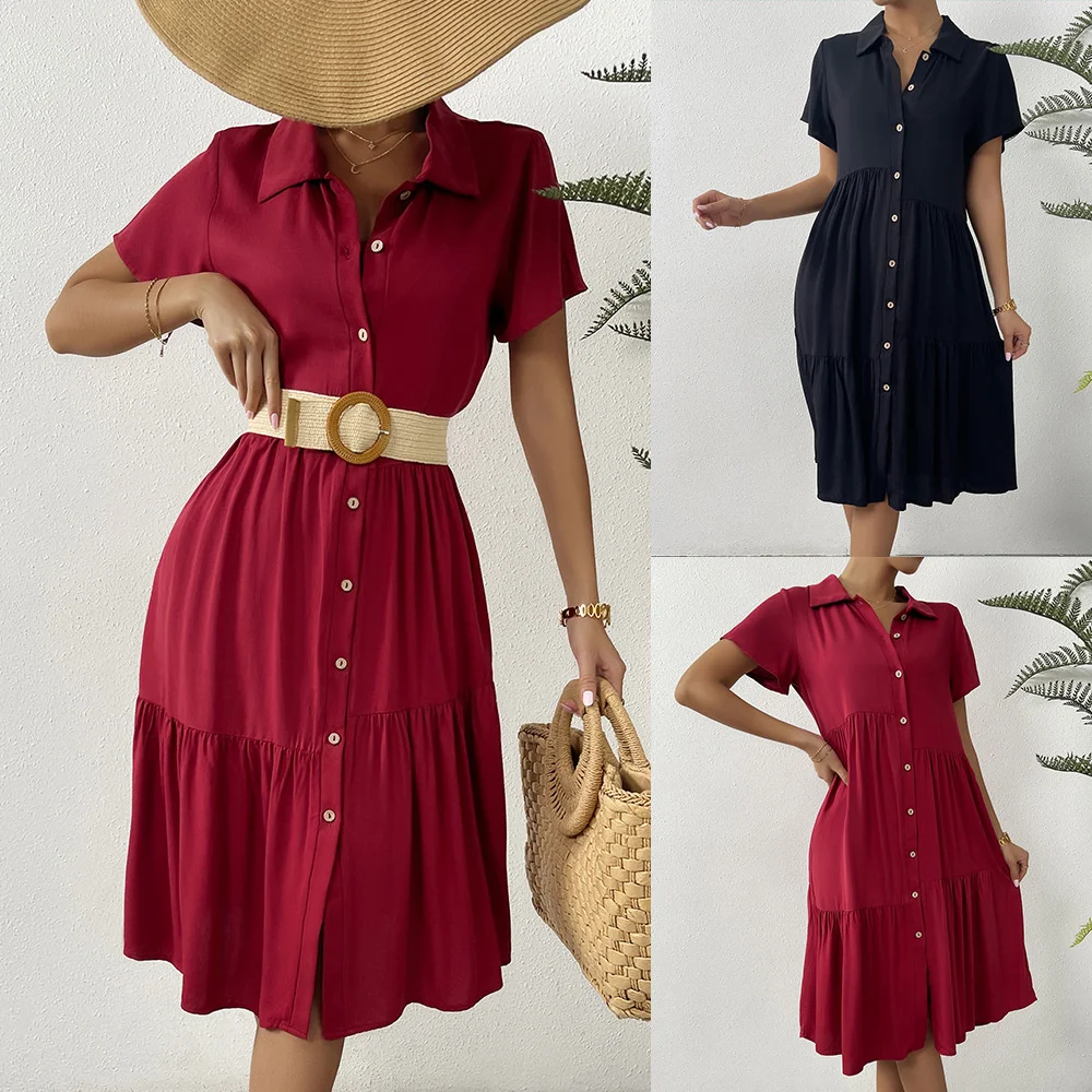 

Self designed solid BUTTON DRESS elegant 2022 new casual A-line skirt women befree