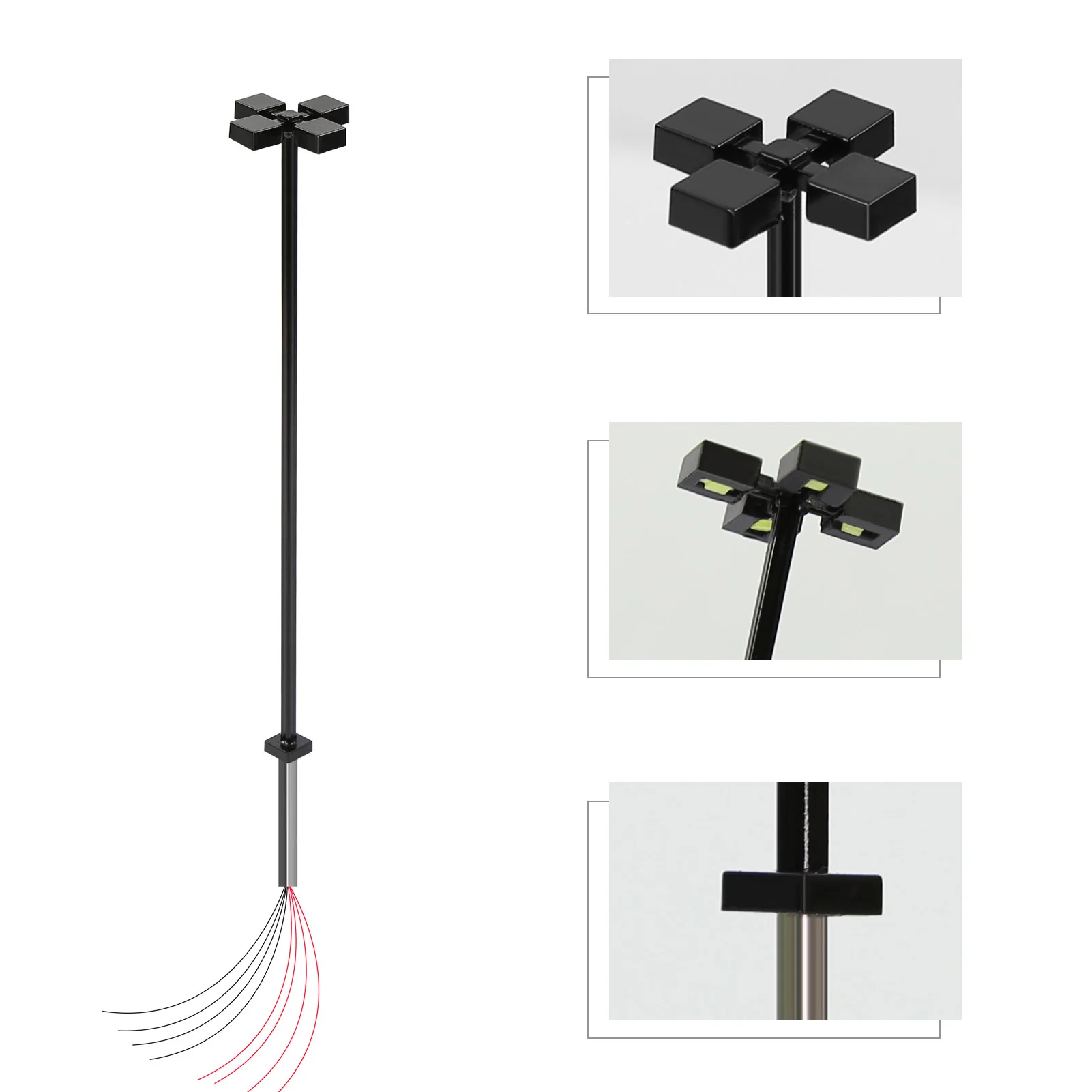 

LM06HOW Evemodel 10pcs HO OO Scale 1:75 Metal Lamp Bright White LED Four-Heads Street Lights 10.6cm Black Pole