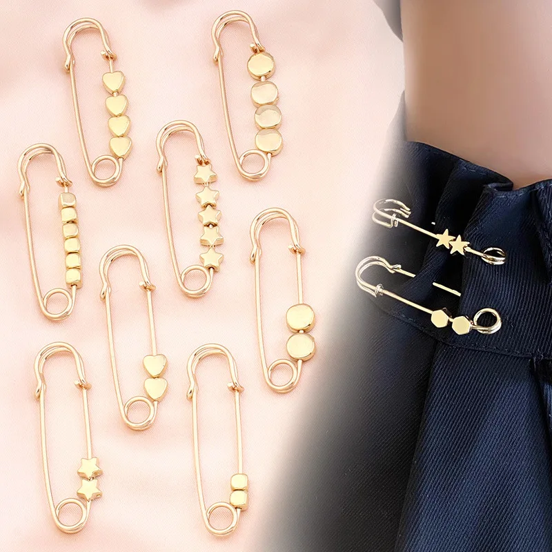 

Fashion Simple Pin Adjustment Jeans Waist Button Women Sew Free Dress Adjustment Button Gold Metal Decor Brooch