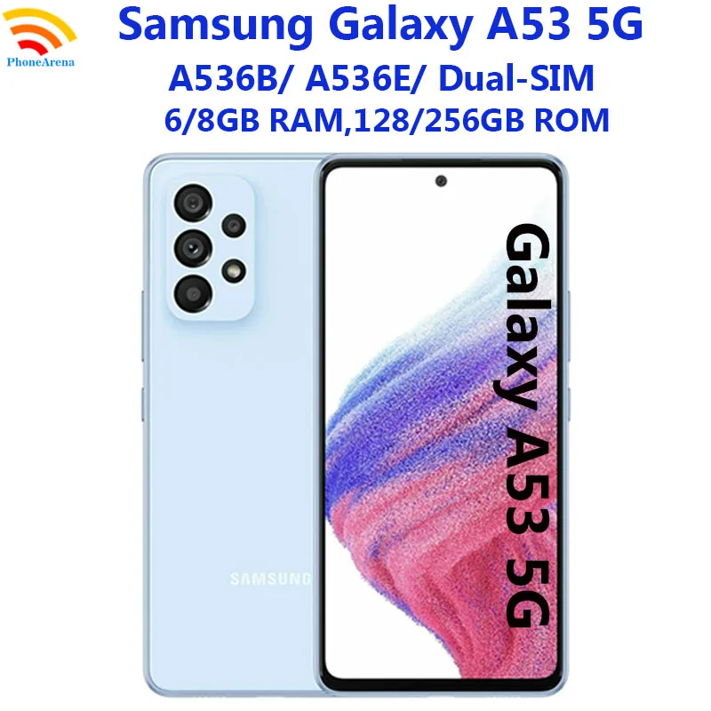 

Разблокированный оригинальный Samsung Galaxy A53 5G A536B/DS A536E/DS, две Sim-карты, 6,5 дюйма, 6/8 ГБ ОЗУ, 128/256 Гб ПЗУ, Восьмиядерный процессор, сканер отпечатка пальца