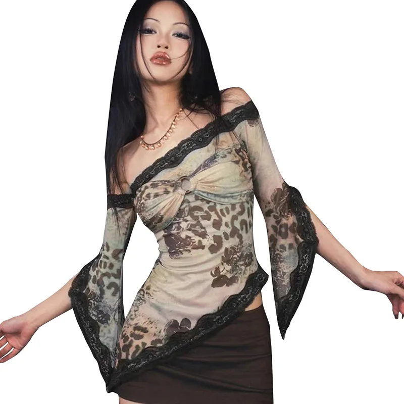 Весенняя Асимметричная кружевная дизайнерская футболка в стиле ретро с косым