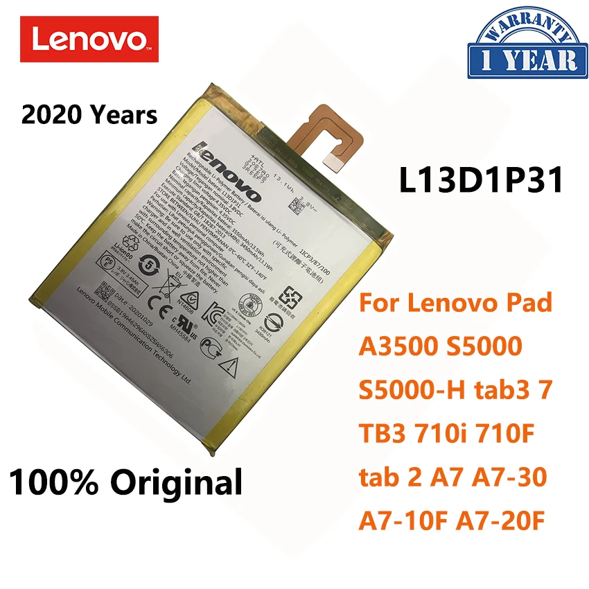 

Оригинальная Новинка 100%, аккумулятор L13D1P31 для Lenovo Pad A3500 S5000, планшетов 3 7 TB3 710i 710F tab2 A7