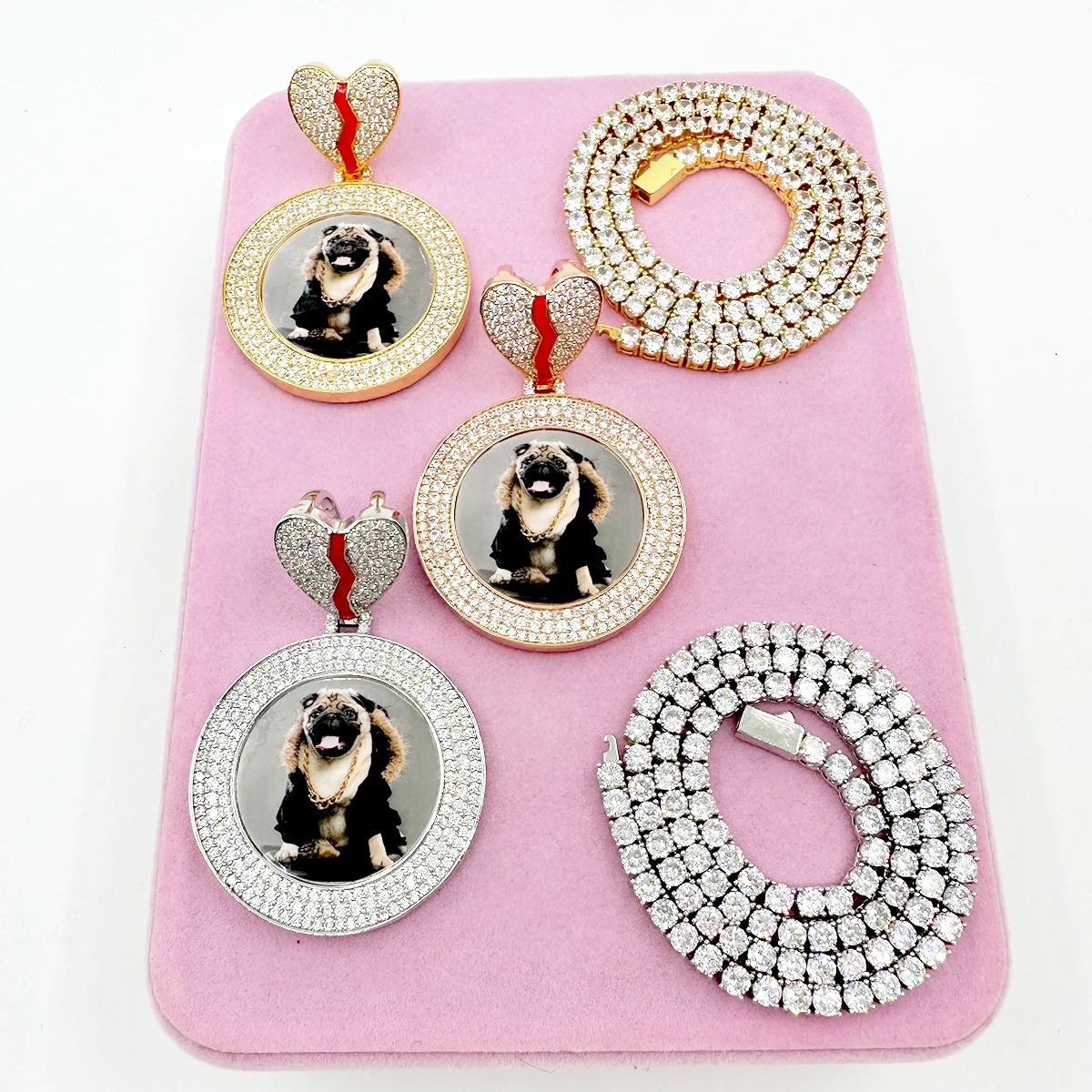 Drip Letter Custom Photo Necklace for Women Personalized Picture Pendant Broken Heart Bail Hip Hop Jewelry