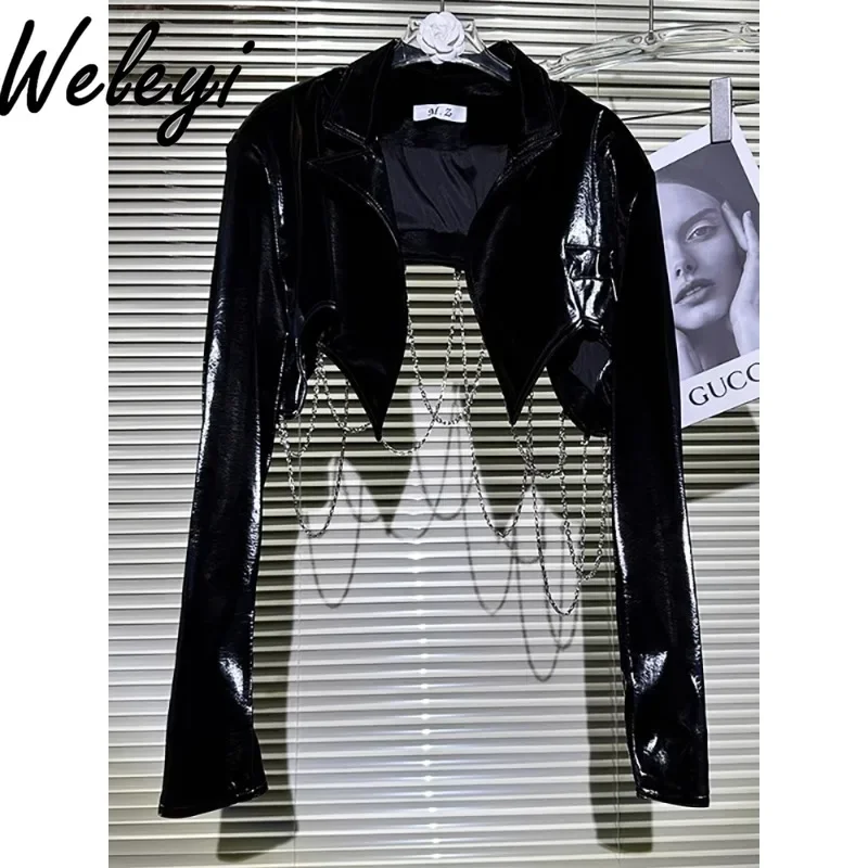 Маленькая укороченная куртка из искусственной кожи для девочек весенне-осенняя