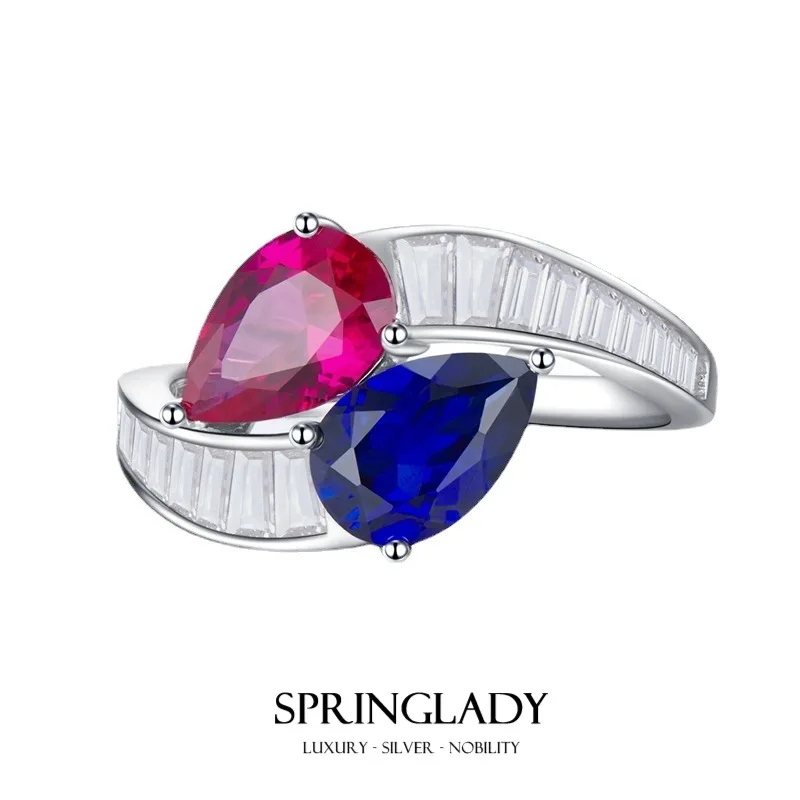 

SpringLady 925 Sterling Silver 6*9MM Lab Sapphire Ruby High Carbon Diamonds Gemstone Fine Jewelry Vintage Women Ring