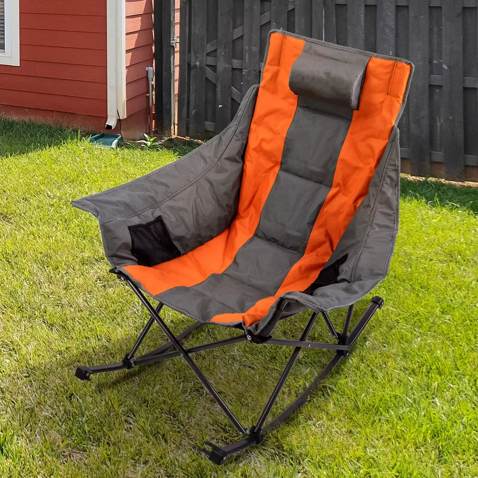 

2023NEW Outdoor Folding Chair Portable Camping Rocking Lawn Rocker Chair with Carry Bag Max Weight 300 Pounds