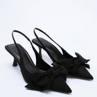 Туфли-лодочки женские с бантом, модные сексуальные элегантные черные туфли на тонком каблуке, женская черная обувь