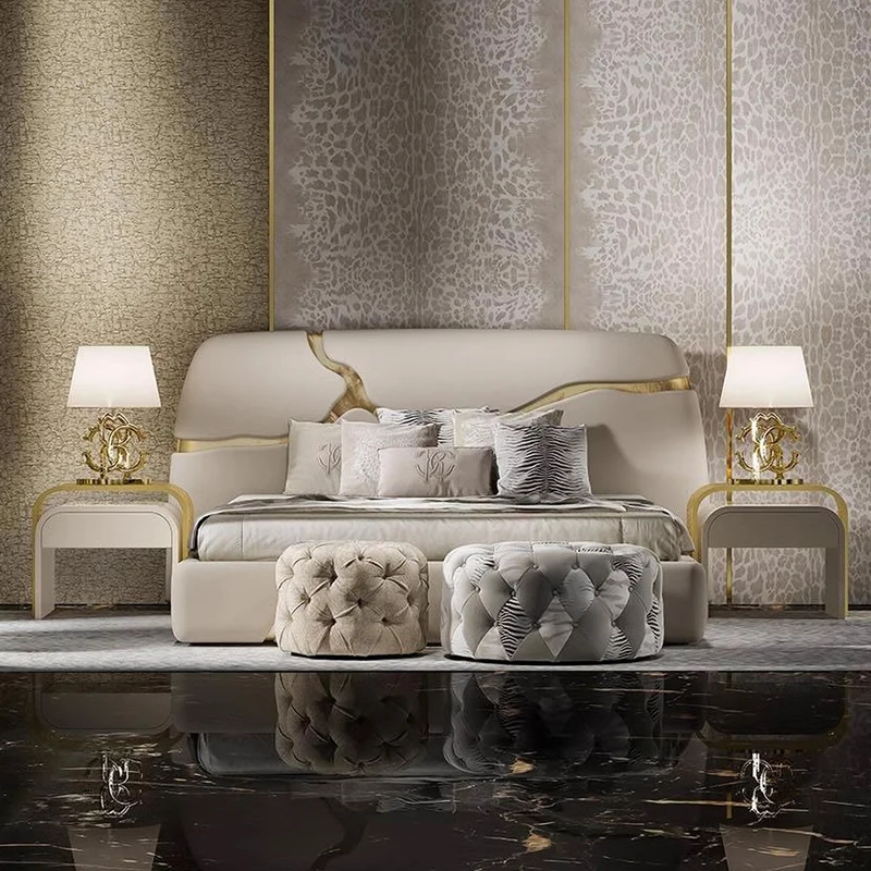 Европейская двуспальная кровать кожаная спальня современная размера queen-size