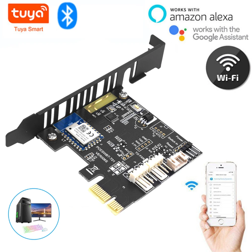

Новый переключатель переключения питания компьютера Tuya 2,4G Wi-Fi PCIe карта для ПК Smart Life 433 RF пульт дистанционного управления работает с Alexa Google ...