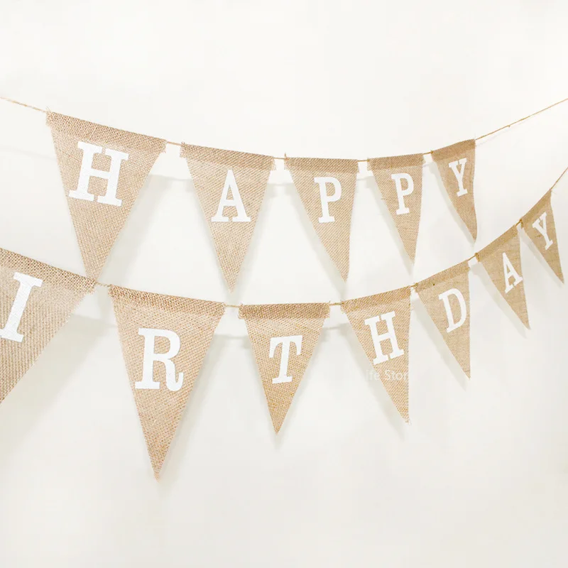 Винтажный джутовый Гессенский баннер из мешковины с днем рождения овсянка для