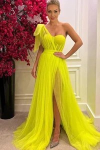 Beautiful One Shoulder Long Prom Dress With Slit Custom Wedding Party Evening Gown For Elegant Women Fashion Robes De Soirée