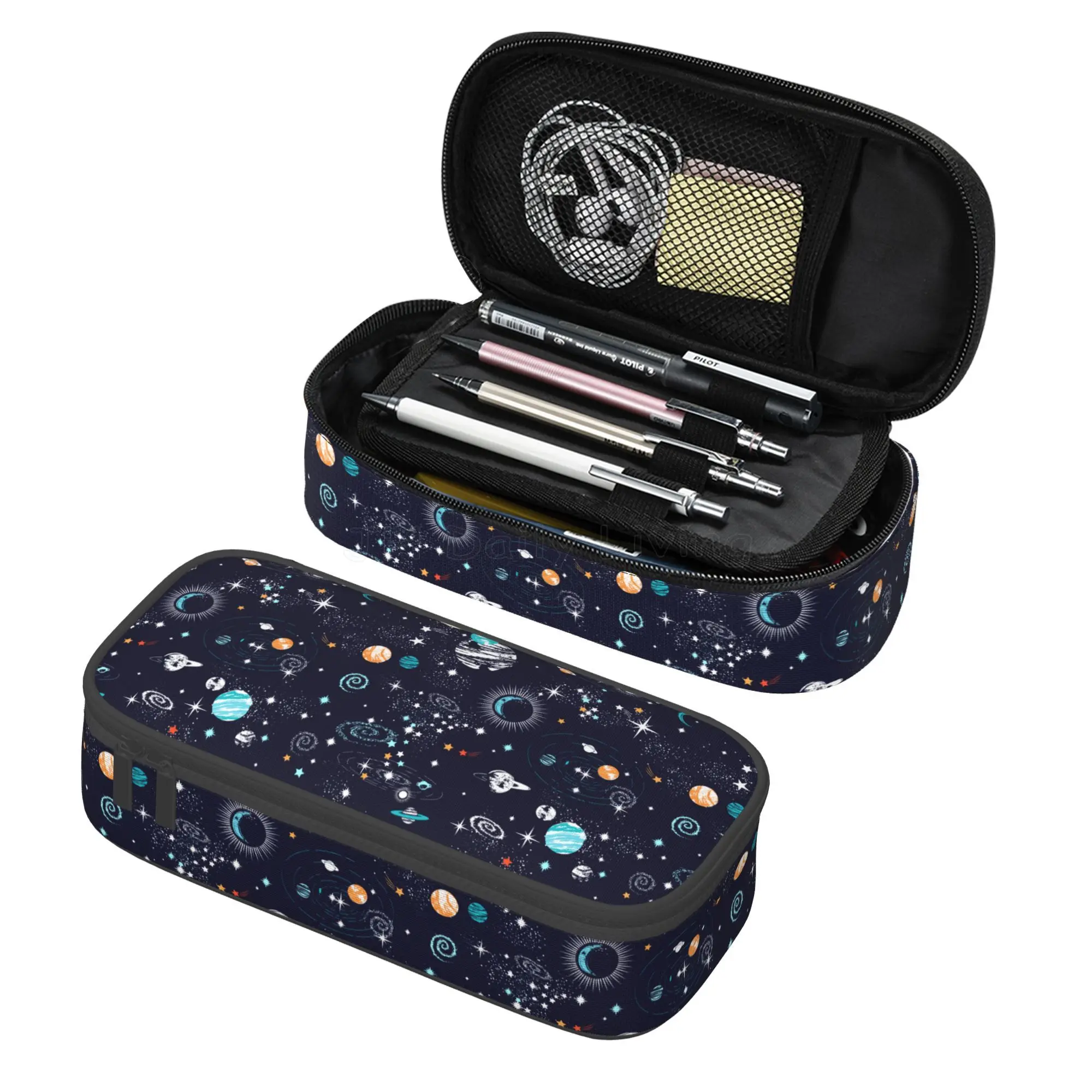 Case Pen Bag With Zipper Compartments Stationery Organizer For Travel Office