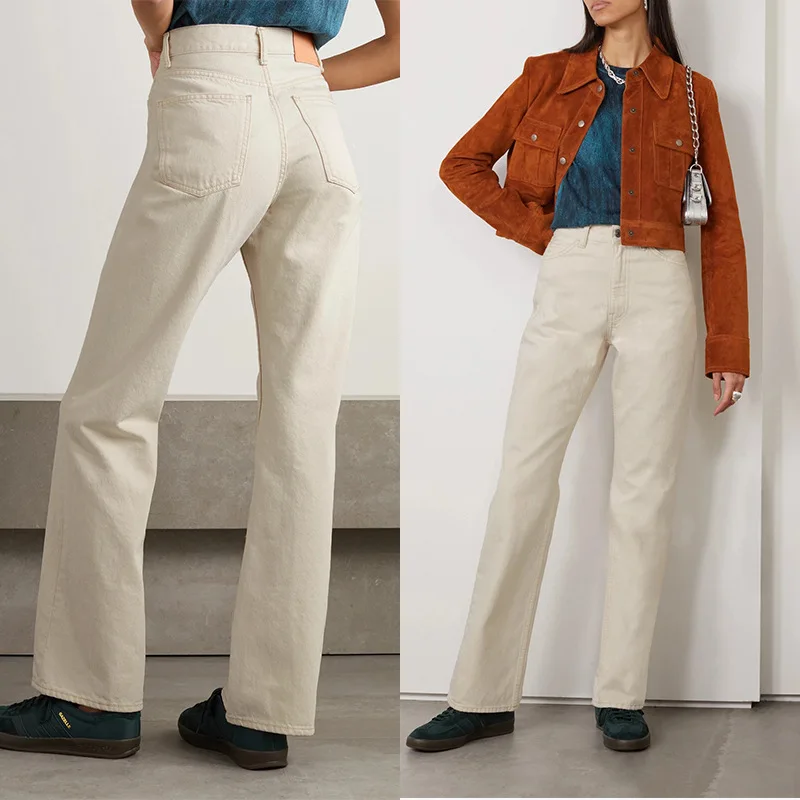 

Женские прямые джинсы с завышенной талией, новинка весны-лета 2023, Женские однотонные брюки из денима с широкими штанинами, подходят ко всему