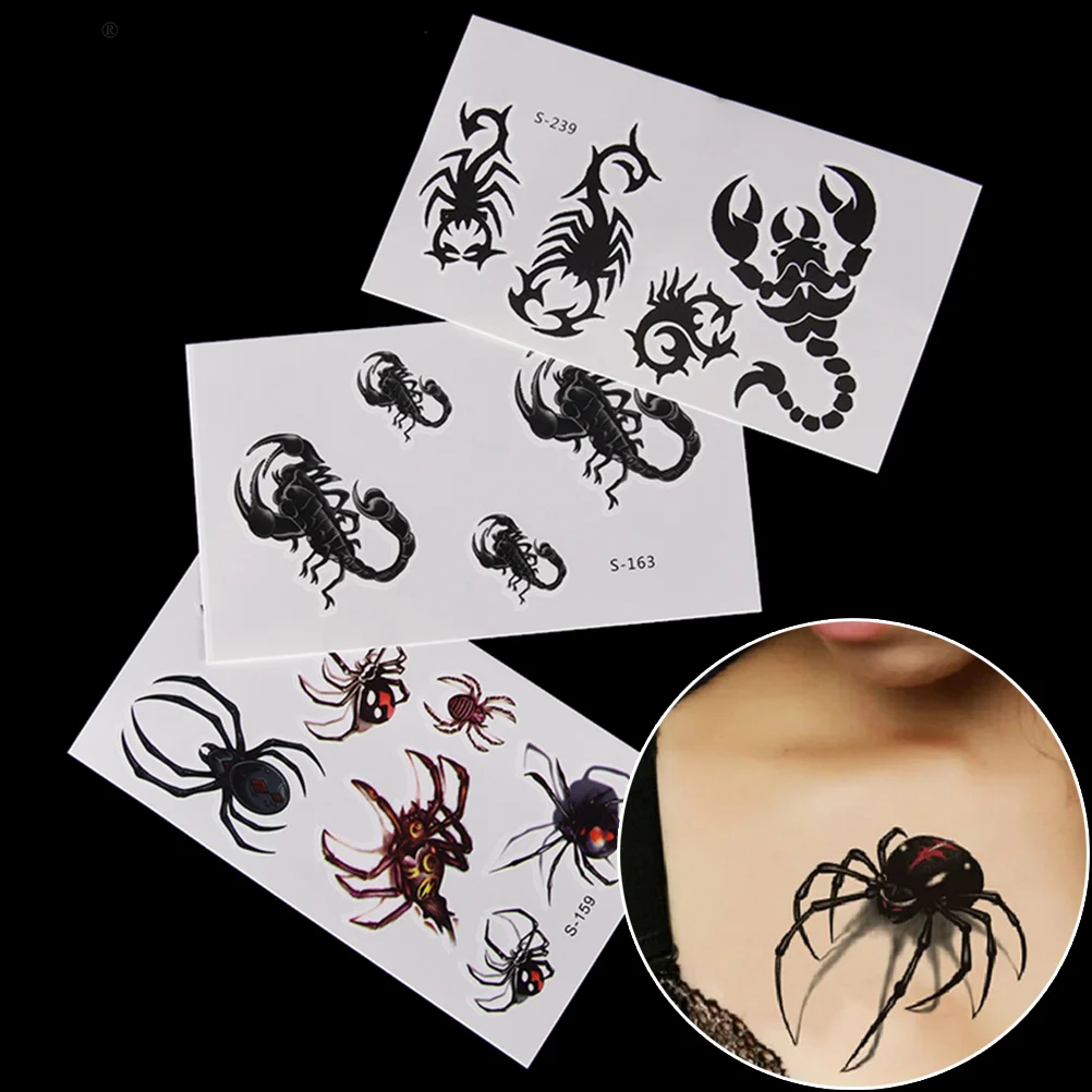 

1sheet waterproof temporary tattoo stickers Flash fake Body Art neck Tatoo 3d Black Spider designs