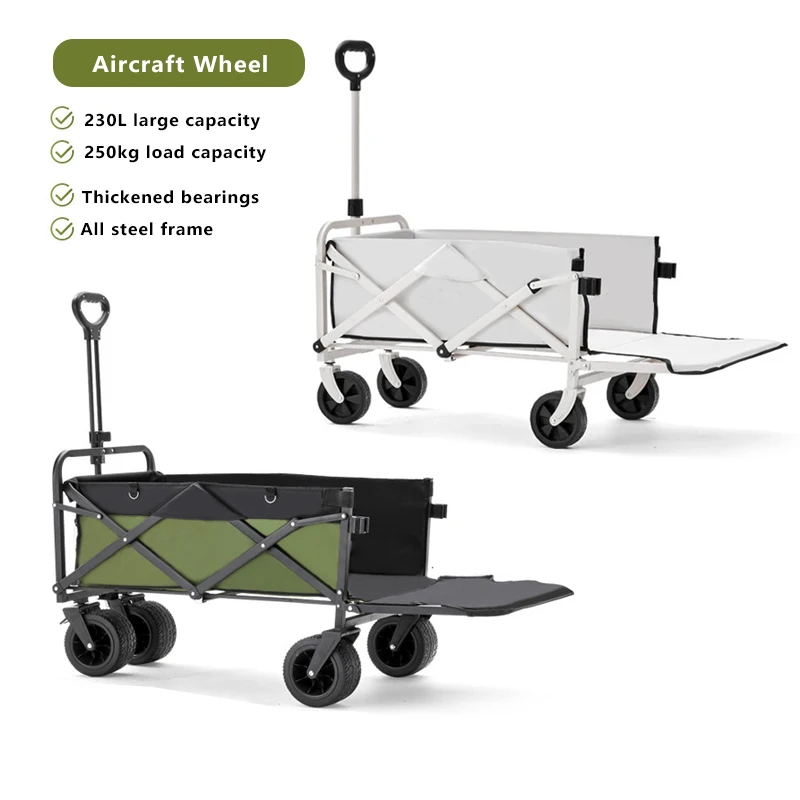 Large Capacity Outdoor Foldable Cart Aircraft Wheeled Camping Cart Multi-function Adjustable Handle Picnic Trolley
