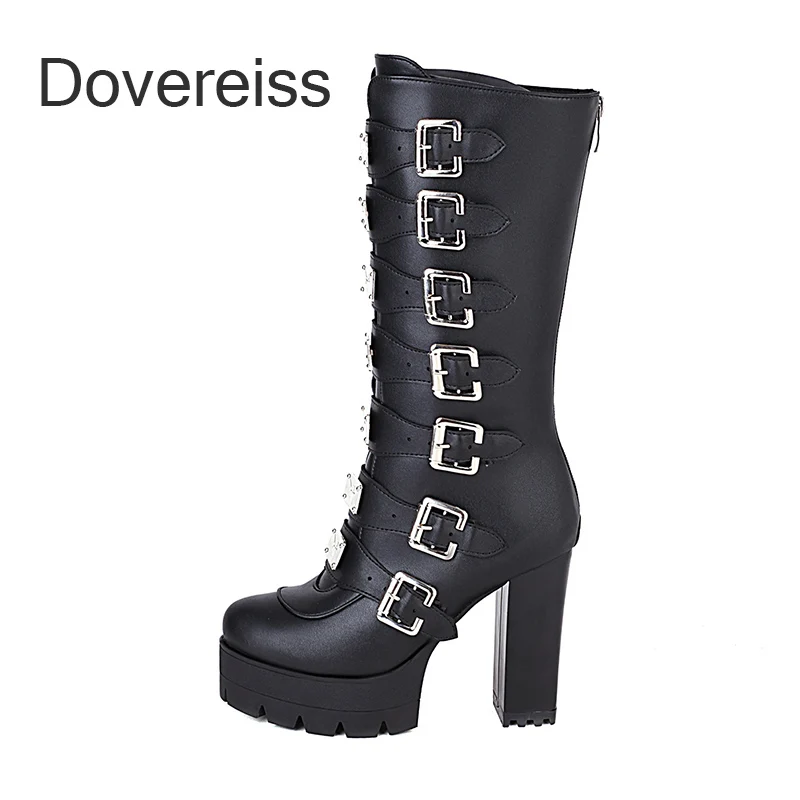 

2022 Winter Woman Fashion New Sexy White Platform Block Heels Chunky Waterproof Clear Heels Boots Big Size 42 43 44 45 46 47 48