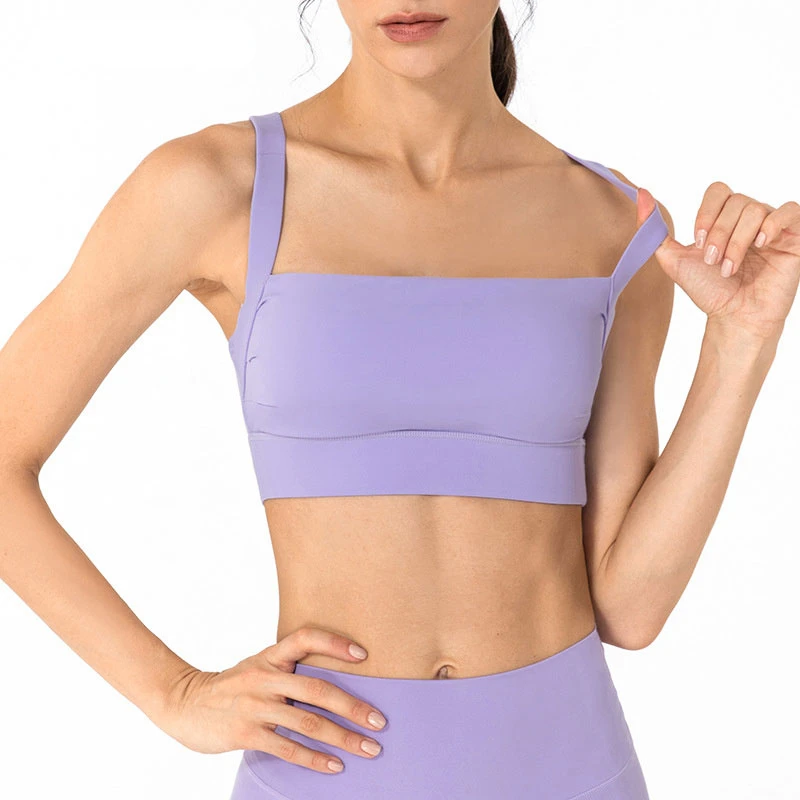 

Padded Sport Bra High Support Square Neck Shock Absorber Open Back Underwear Women's Running Yoga Vest Fitness Gym Crop Tank Top