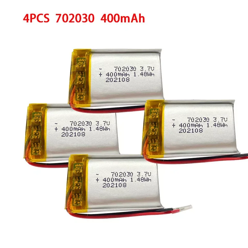 

4pcs 702030 3.7V 400mAh Lithium Polymer Rechargeable Battery for DIY MP3 GPS PSP DVR Toys Remote Control Drone Beauty Instrument